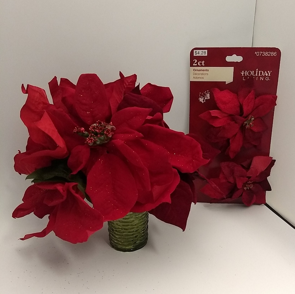 🌷‼️5/$20 Holiday Living CRAFT Red Flowers Poinsettia Shiny Berries Lot of 7